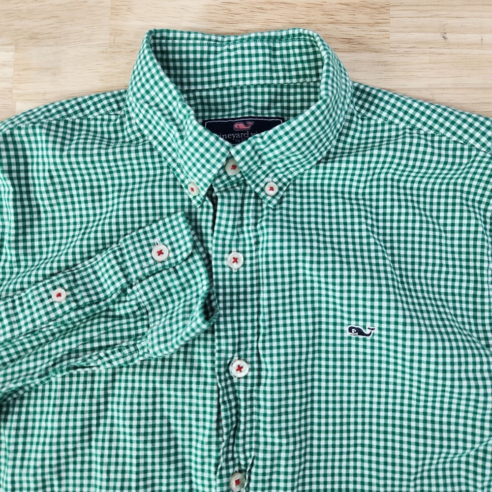 Vineyard Vines Whale Shirt Boys Size XL (18) Check Green